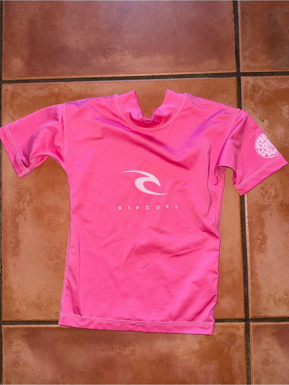 Rip Curl Kids Pink Short Sleeve Rashguard with White Logo